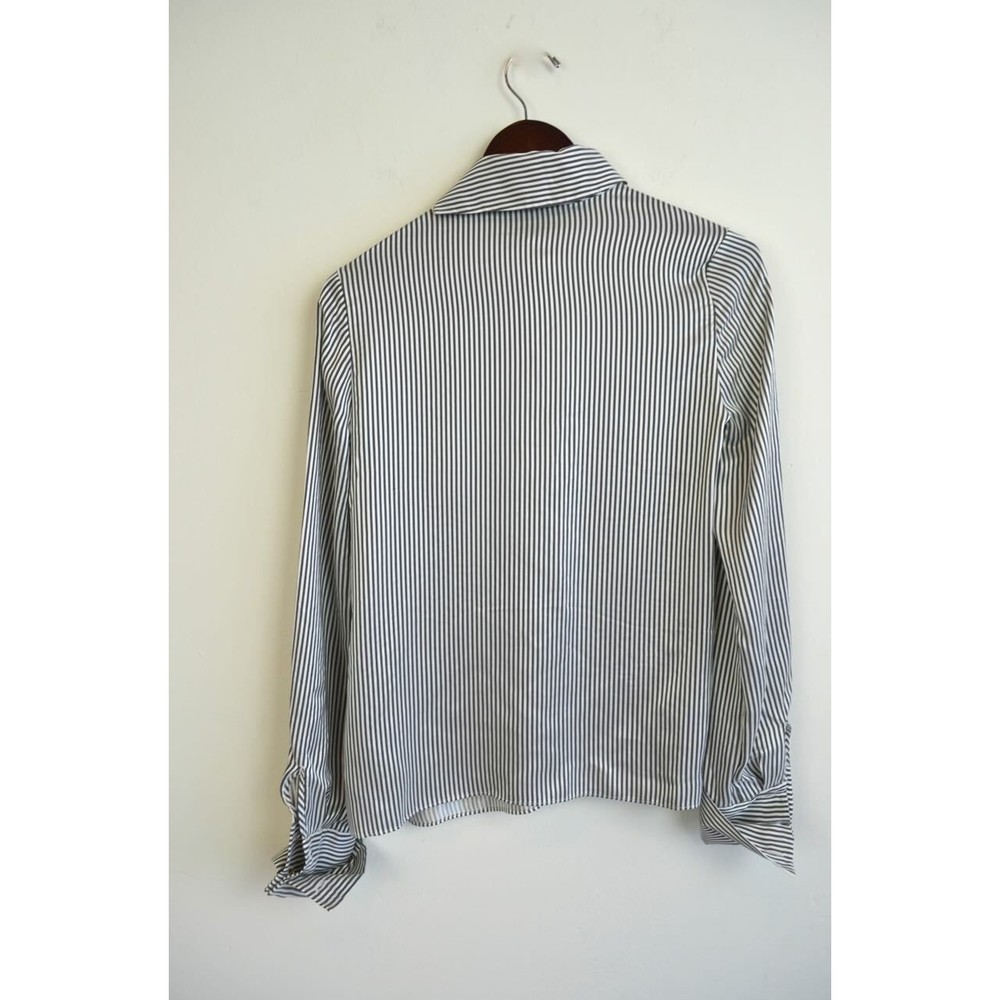 ERDEM Grey White Gold Cuff Link FLORINN Pin-Stripe Satin Blouse 6 US 10 42 38 36 - Picture 6 of 12